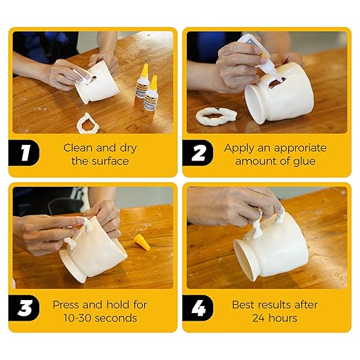 Ceramic Super Glue Liquid, Clear Instant Cyanoacrylate Adhesives for Ceramic Repair Food Safe, All Purpose CA Glue for Shoe Plastic Leather Glass Model Metal Wood Pottery Porcelain Mugs Clay Dishes