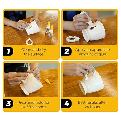 Ceramic Super Glue Liquid, Clear Instant Cyanoacrylate Adhesives for Ceramic Repair Food Safe, All Purpose CA Glue for Shoe Plastic Leather Glass Model Metal Wood Pottery Porcelain Mugs Clay Dishes