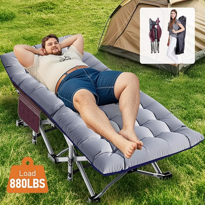 Slsy Folding Camping Cot for Adults with Pad, Padded Portable Sleeping Cots, Camp Bed with Carry Bag for Outdoor Travel, Beach, Hiking