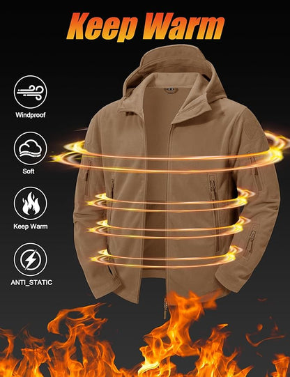 CRYSULLY Men's Military Tactical Sport Warm Fleece Hooded Outdoor Adventure Jacket Coats