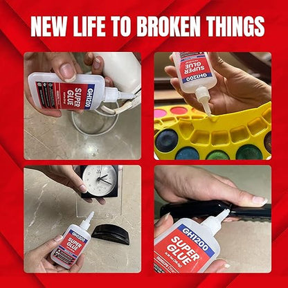 GH1200 57 Grams (2 oz) 100/1500 CPS (Thin/Thick) Super Glue All Purpose with Anti Clog Cap. Ca Glue - Adhesive SuperGlue. Cyanoacrylate Glue for Hard Plastics, DIY Craft, Metal 1 Oz Each