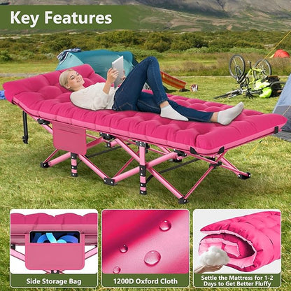 Slendor Camping Cot for Adults, 1200D Oxford Camping Bed with 3.5in Thick Mattress, 500lbs Max Load, Folding Cot for Camping, Travel, Outdoor, Home Guest, Office Nap