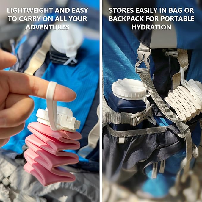 Collapsible Water Bottles with Straw 20.6oz, Silicone Foldable Portable Water Bottle, BPA-Free, Leakproof Reusable for Travel Camping Hiking Cycling Yoga Sports, 1 Pack (Blue)