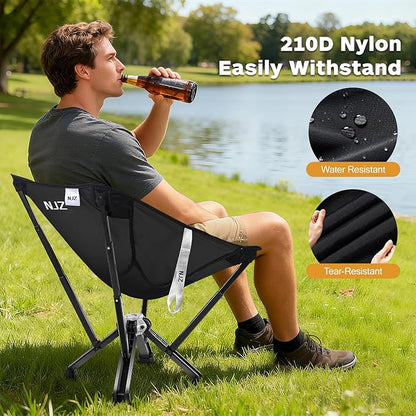 Compact Camping Chair, Portable Comfortable Camping Chair for Adults - 600 LBS Capacity Sturdy Camping Folding Chair with Quick Setup & Carry Bag Compact Camp Chair (Black)