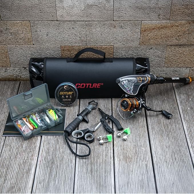Goture Fishing Rod and Reel Combos,1.8M-2.7M Telescopic Fishing Pole Spinning Reel Line Lures Set with Carrier Bag,Telescopic Rod Kit for Starter Travel Saltwater Freshwater Gear Gift