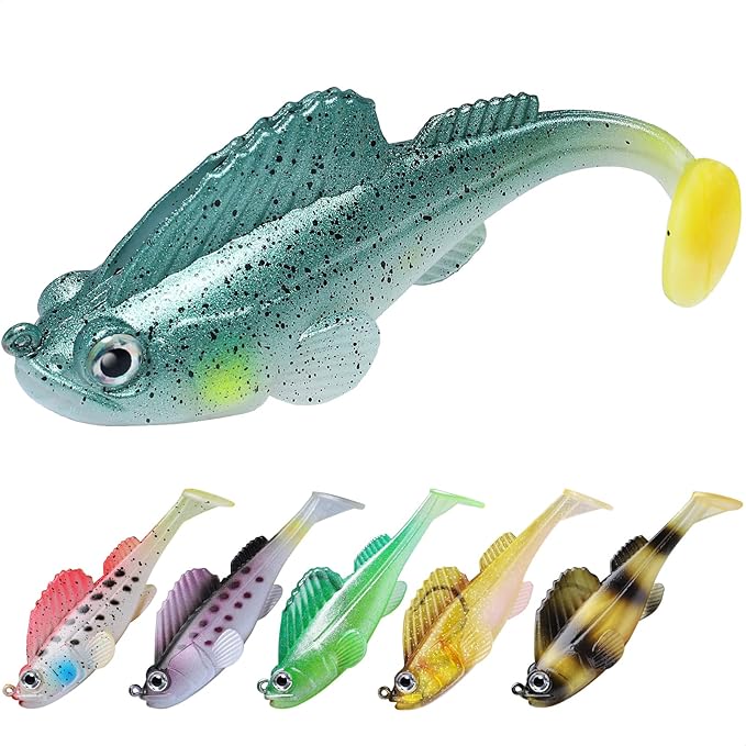 TRUSCEND Easy Catch Pre-Rigged Soft Lures, Unique Vibrating Swim Action and Trembly Sinking Move for More Bites, Amazing Soft Swimbait for Family Fishing, Fishing Lures for Bass Trout Crappie Walleye