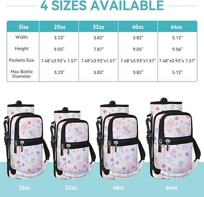 25/32/40/64oz Water Bottle Bag Holder Carrier-Insulated Crossbody Sling Case Sleeve with Strap & Pockets for Men Women Gym Cycling Travel Walking Hiking Camping