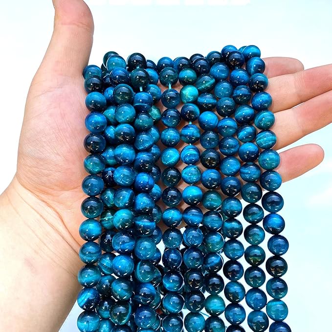 6mm 60PCS Blue Tiger Eye Beads Natural Stone Gemstone Spacer Loose Beads for Jewelry Making DIY Bracelet Semi Precious Beads Strand 15 inches