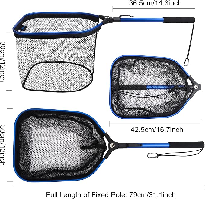 Floating Fishing Net Fish Landing Net, Fishing Nets for Fish, Kayak Fishing Net with Third-gen Upgrade Locking Switch - Lightweight Rubber Coated Fish Net for Easy Catch & Release