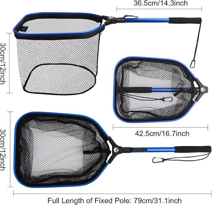 Floating Fishing Net Fish Landing Net, Fishing Nets for Fish, Kayak Fishing Net with Third-gen Upgrade Locking Switch - Lightweight Rubber Coated Fish Net for Easy Catch & Release