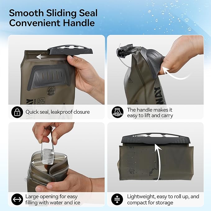 MARCHWAY Lightweight TPU Hydration Bladder 2L/3L for Hydration Packs, Slide-Seal Wide Mouth Water Reservoir Bag with Carry Handle for Hiking, Cycling, Running, Camping, Travel