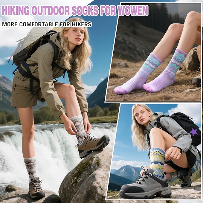 EBMORE Womens Merino Wool Hiking Socks Thermal Warm Winter Crew Cushion Work Boot Outdoor Socks 5 Pairs