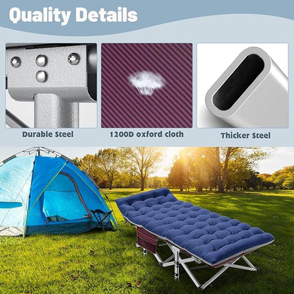 Slsy Folding Camping Cot for Adults with Pad, Padded Portable Sleeping Cots, Camp Bed with Carry Bag for Outdoor Travel, Beach, Hiking