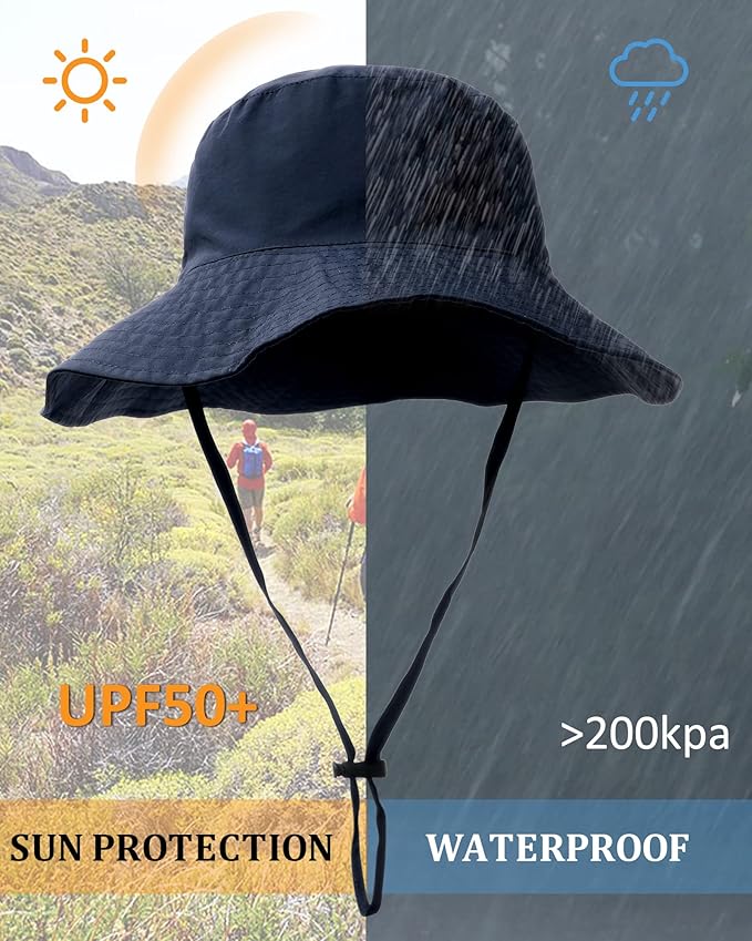 Water-Resistant Sun UPF 50+ Bucket Hat Protection Packable Brimmed Boonie for Women Men Summer Lightweight Hiking Outdoor Cap