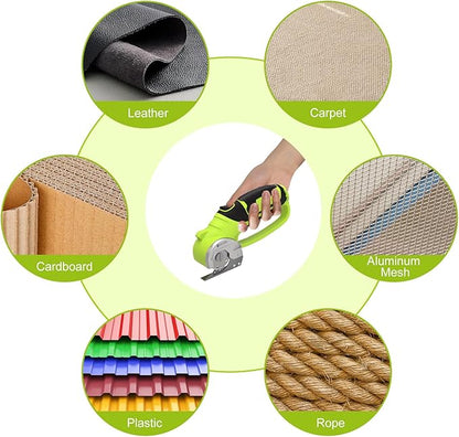 Cordless Electric Scissors,4V Rechargeable Electric Box Cutter for Cardboard, Heavy Duty Cardboard Cutter for Fabric,Rotary Cutter with LED Light for Crafts Leather, Plastic or Carpet,Green