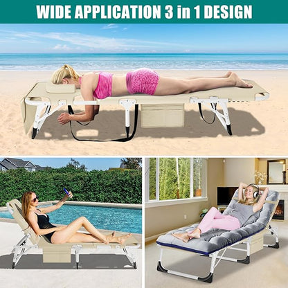 DoCred Heavy Duty Tanning Chair with Face Hole, Adjustable 5-Position Folding Chaise Lounge Chairs for Outside, Portable Lay Flat Beach Lounge Chair for Outdoor Sunbathing Beach Pool Lawn Camping