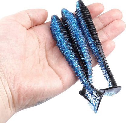 RUNCL Swimbaits Paddle 10/20/30/40PCS, 5/4/3/2 Inchs Paddle Tail, Soft Lure for Trout Crappie Bass, Durable Plastic Bait Swimmer for Saltwater/Freshwater, Fishing Lover's Gift