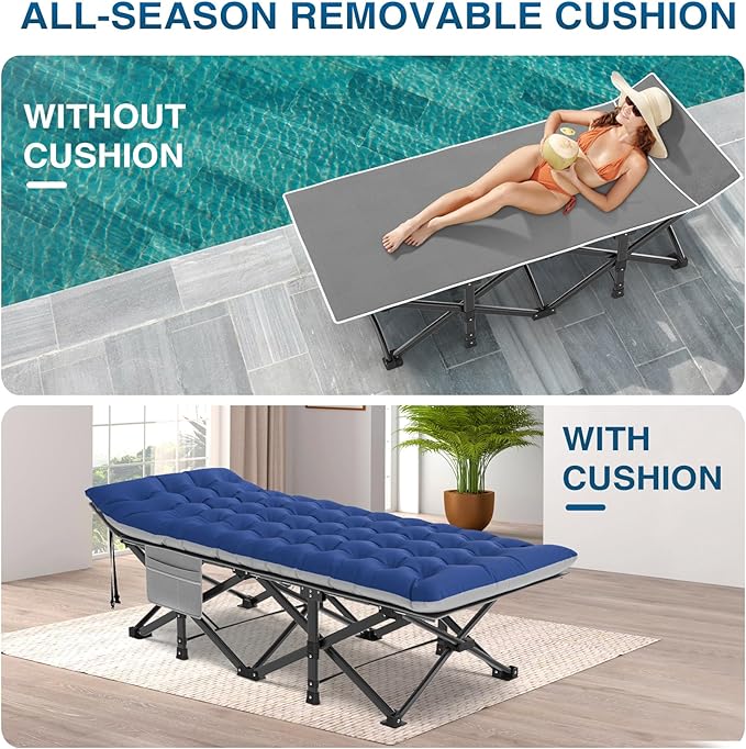 ZENPETIO Oversized XXL Folding Camping Cot, Heavy Duty Sleeping Cot for Adults with Mattress and Pillow, Portable Cot Bed with Carry Bag for Outdoor Camp Travel Home Guest Office, 78x32x18