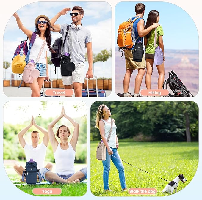 Water Bottle Carrier Bag with Strap, Sling Bag for Walking, Hiking, Cycling, Black, 40 Ounces