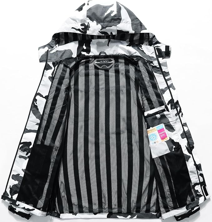 Outdoor Men's Waterproof Raincoat Windbreaker Lightweight Rain Jacket with Detachable Hood