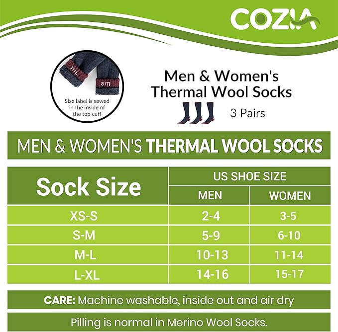 Merino Wool Socks Casual Warm Socks for Winter Cozy Boot Socks for Men & Women