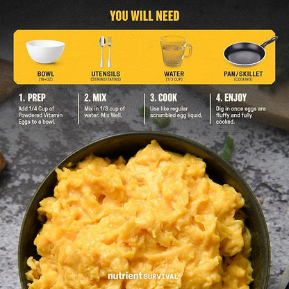 4 Cans, 70 Egg Equivalent per can - Nutrient Survival Vitamin Powdered Eggs Freeze Dried Prepper Supplies & Emergency Food Supply, 33 Essential Nutrients, Gluten Free, Shelf Stable Up to 25 Years