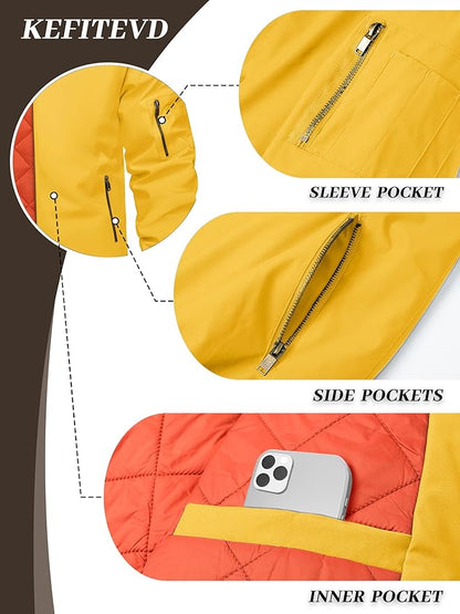 KEFITEVD Men's Jacket Casual Windproof Bomber Jackets Full Zip Windbreaker Warm Winter Padded Coats