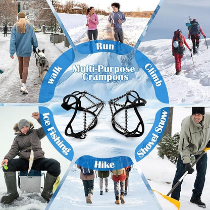 Ice Snow Traction Cleats Crampons, 28 Teeth Snow Spikes for Shoes and Boots, Rubber Anti Slip Ice Snow Grippers, Ice Cleats for Walking On Snow and Ice, Hiking, Climbing