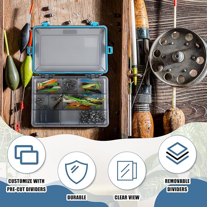 Fishing Tackle Boxes Waterproof 3600 Tackle Trays with Removable Dividers Plastic Storage Organizer Bait Vault Camouflage Box for Freshwater Saltwater (Blue)