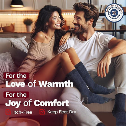 Buttons & Pleats Wool Socks for Men & Women Merino Thermal Warm Cozy Winter Boot Sock