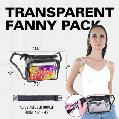 Clear Fanny Pack Belt Bag – Stadium Approved Waist Pack for Men & Women, Crossbody Bum Bag for Travel, Hiking, Running