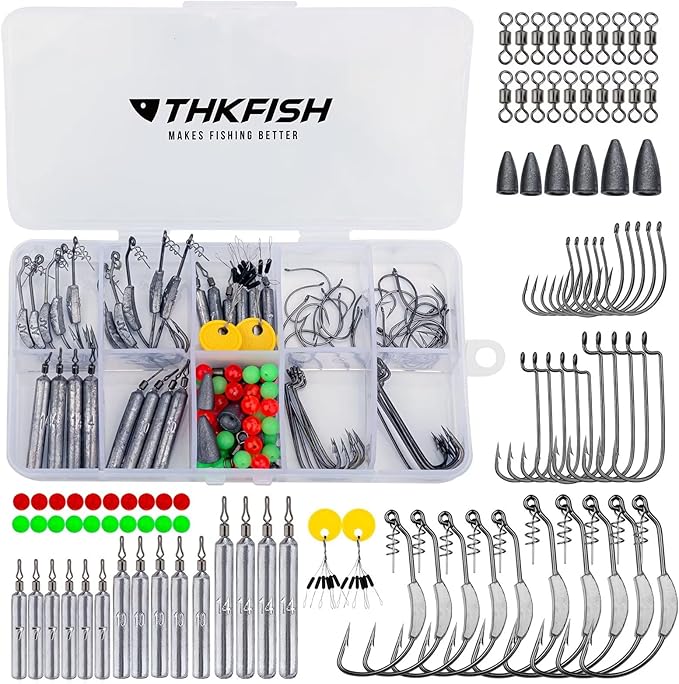 THKFISH Fishing Weights Sinkers Set, 60PCS Fishing Sinker Drop Shot Weights Kit,Drop Shot Rig Wacky Hooks for Saltwater Freshwater Bass Fishing