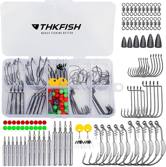 THKFISH Fishing Weights Sinkers Set, 60PCS Fishing Sinker Drop Shot Weights Kit,Drop Shot Rig Wacky Hooks for Saltwater Freshwater Bass Fishing