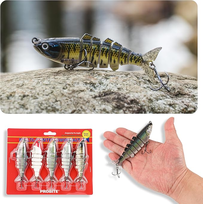 5PCS Lifelike Fishing Lures – Multi-Jointed Swimbait for Bass, Trout, Crappie, Walleye, Pike, Realistic Action with 3D Fish Eyes and Sharp Hooks, Perfect for Fishing Kits in Saltwater & Freshwater