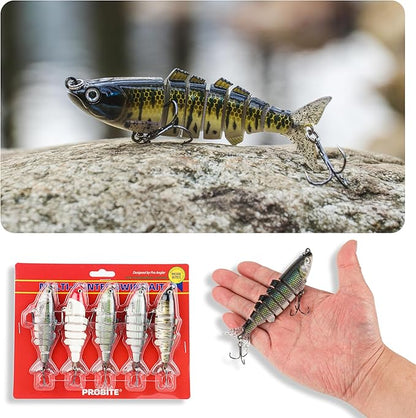 5PCS Lifelike Fishing Lures – Multi-Jointed Swimbait for Bass, Trout, Crappie, Walleye, Pike, Realistic Action with 3D Fish Eyes and Sharp Hooks, Perfect for Fishing Kits in Saltwater & Freshwater