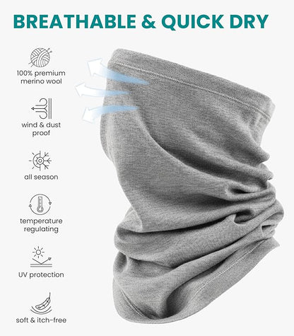 Merino.tech Merino Wool Ski Neck Gaiter - Face Mask Neck Warmer for Men & Women