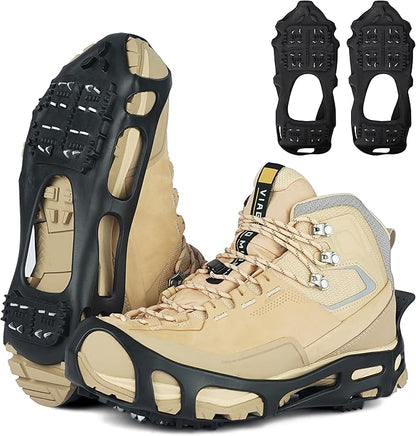 Ice Cleats Snow Traction Cleats for Shoes and Boots Anti Slip Ice Grippers Crampons for Hiking Boots Women Men Rubber Overshoe Slip-on Stretch Footwear