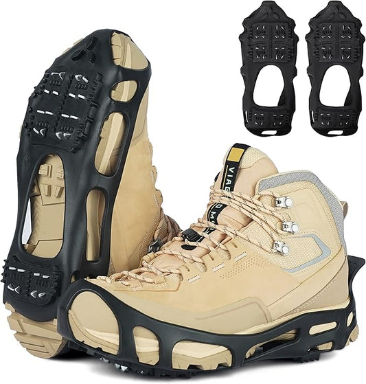Ice Cleats Snow Traction Cleats for Shoes and Boots Anti Slip Ice Grippers Crampons for Hiking Boots Women Men Rubber Overshoe Slip-on Stretch Footwear