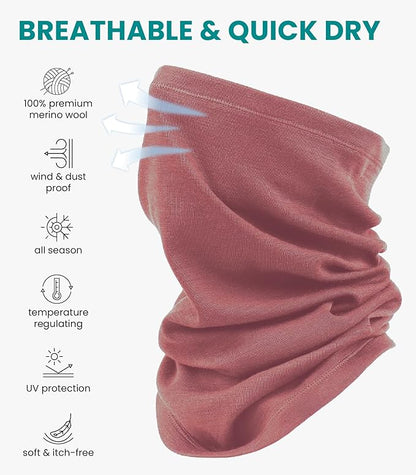 Merino.tech Merino Wool Ski Neck Gaiter - Face Mask Neck Warmer for Men & Women