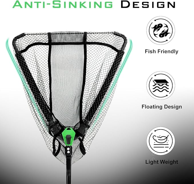 YVLEEN Floating Fishing Net Fish Landing Net - Upgraded Design Foldable & Lightweight Freshwater Fishing Landing Net, Ultra-Thin Rubber Fish Net Easy Catch and Release, Fishing Gifts for Men