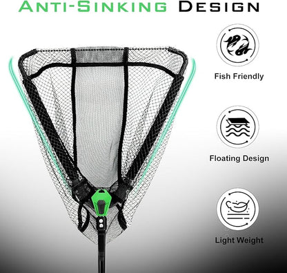 YVLEEN Floating Fishing Net Fish Landing Net - Upgraded Design Foldable & Lightweight Freshwater Fishing Landing Net, Ultra-Thin Rubber Fish Net Easy Catch and Release, Fishing Gifts for Men