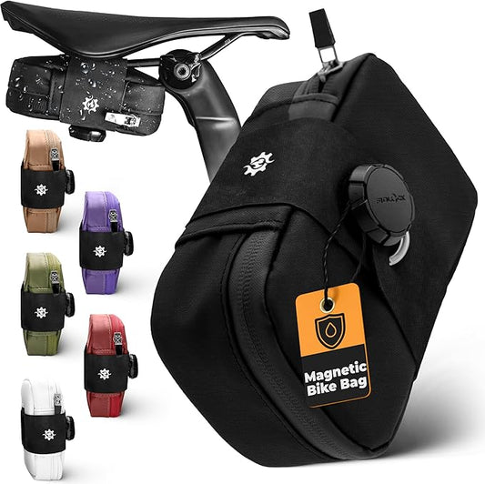 Lumiere & Co. Falcon Magnetic Bike Saddle Bag – 0.69L | 6" x 3.5" x 2" | Sleek Minimalist Brick Design, Fast Magnetic Buckle Attachment | Road Cycling–Specific Bike Seat Bag (Black, Large)