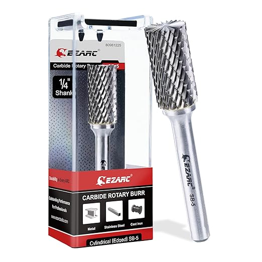 EZARC Tungsten Carbide Rotary Burr Bit, SB-5 Double Cut Carbide Burr 1/4" Shank Die Grinder Cutting Burrs Bit for Metal Working & Sturdy Storage Case