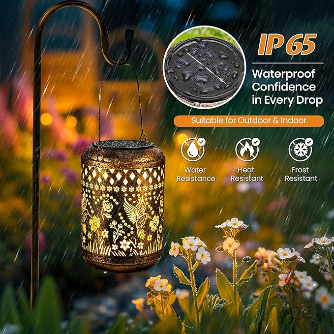 Solar Lanterns Hummingbird Christmas Garden Decor, 1 Pack Hanging Christmas Solar Lights Gifts for Mom Outdoor Waterproof Vintage Table Metal Lights for Yard, Patio, Lawn, Balcony, Pathway