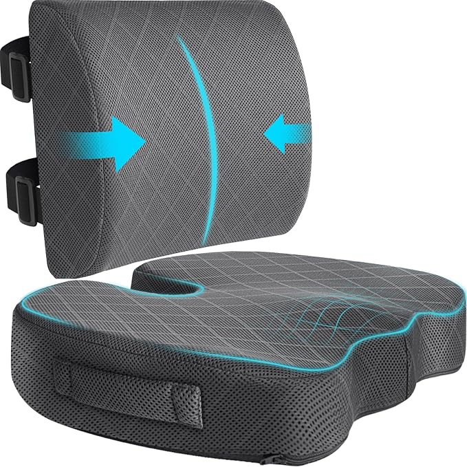 TushGuard Office Chair Cushions with Handles, Back&Seat Cushion, Sciatica & Back Coccyx Tailbone Discomfort Easing Chair Pad, Memory Foam Lumbar Support Pillow for Gaming, Desk, Car (Grey, X-Large)