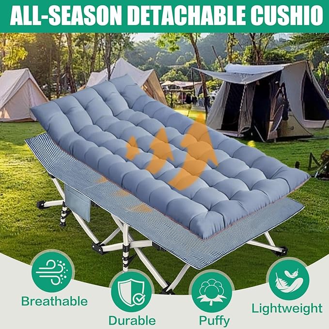 2 Pack Extra Large Cot 32" Width Camping Cot with Comfortable Mattress for Adults Oversize XXL Cots for Camping Bed Folding Cot Heavy Duty with Carry Bag for Outdoor Indoor Home