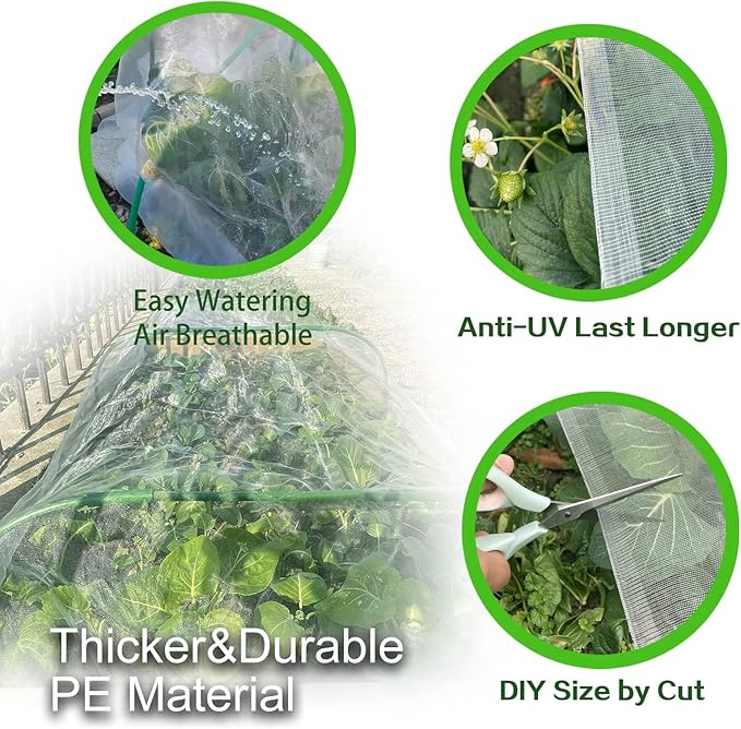 YFFSIDMY Garden Netting 10'x16', Protection Mesh Netting Plant Cover, Ultra Fine Barrier Nets for Row Covers Greenhouse Raised Bed, Vegetable Fruits Crop Screen Keep Animals Birds Away