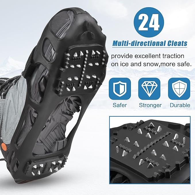 Ice Cleats Snow Traction Cleats Crampon for Walking on Snow and Ice Non-Slip Overshoe Rubber Anti Slip Crampons Slip-on Stretch Footwear