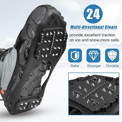 Ice Cleats Snow Traction Cleats Crampon for Walking on Snow and Ice Non-Slip Overshoe Rubber Anti Slip Crampons Slip-on Stretch Footwear
