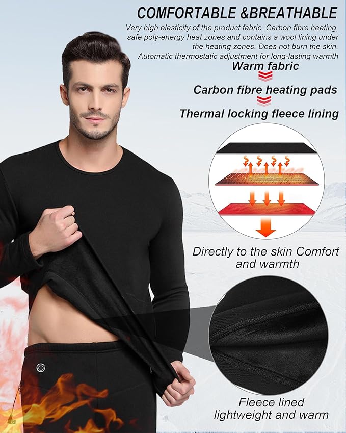 Men's Heated Thermal Underwear Set 16 Heating Zones USB Charge Winter Outdoor Sports Heated thermals top and bottom set